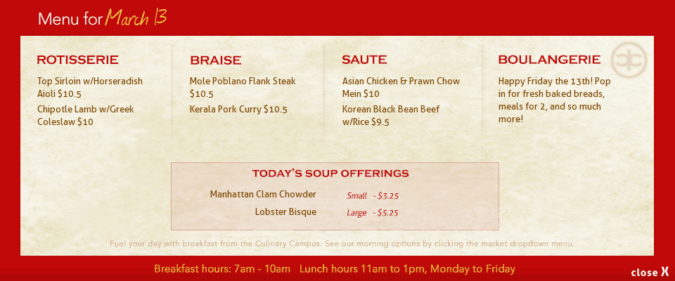 Come back tomorrow to see our fresh & hot daily menu offerings from our downtown Calgary grab and go marketplace