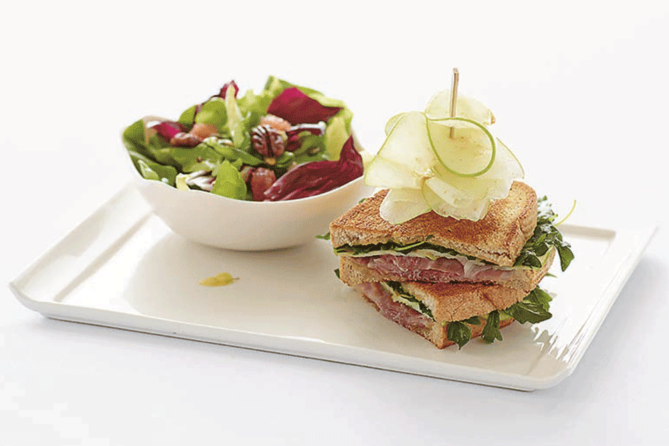 Prosciutto, Apple and Arugula Sandwich ':' Upgrade your typical sandwich spread to fresh and fabulous.