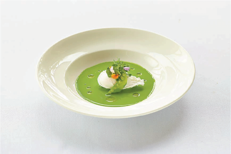 Sweet Pea Soup ':' Enjoy this fresh and beautiful pea soup from SAIT Chef Hayato Okamitsu.